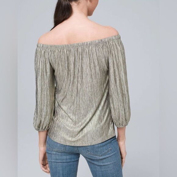 White House Black Market Extra Small Metallic Off-The-Shoulder Top Elastic - Picture 2 of 10
